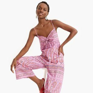 J. Crew Point Sur Tie Front Metallic Paisley Cotton Voile Jumpsuit Size 10 Pink